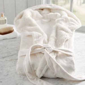 FAUX FUR HOODED BATH ROBE – IVORY ALPACA