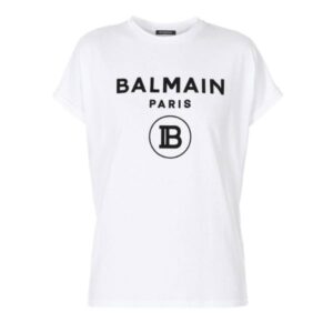 Cotton T-shirt with flocked Balmain logo