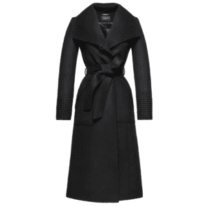 SENTALER – LONG WIDE COLLAR WRAP COAT, BLACK