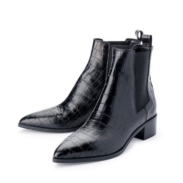 D.O.F. - Department of Finery Carina Black Croc Ankle Boot 
