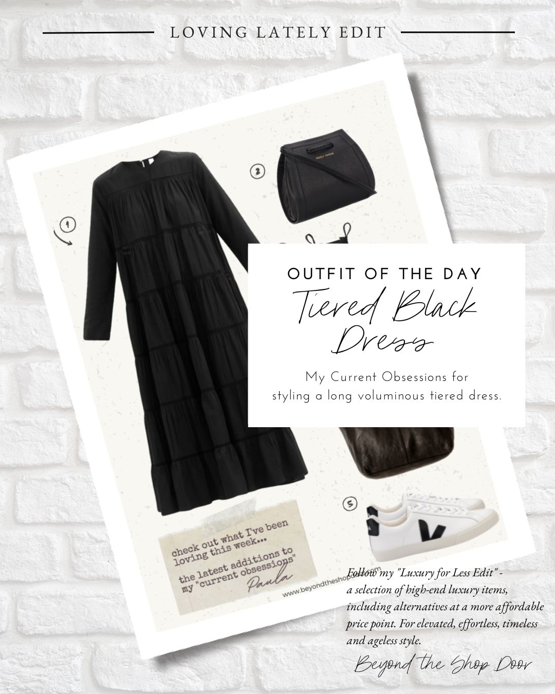 Effortless Voluminous Tiered Black Dress Outfit- Outfit of the Day Edit