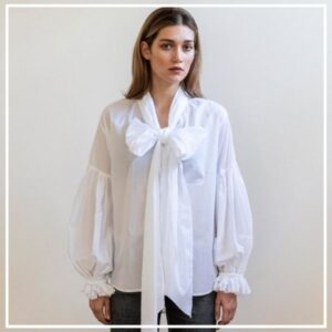 Mahsa Bow Blouse – Cotton Lawn White